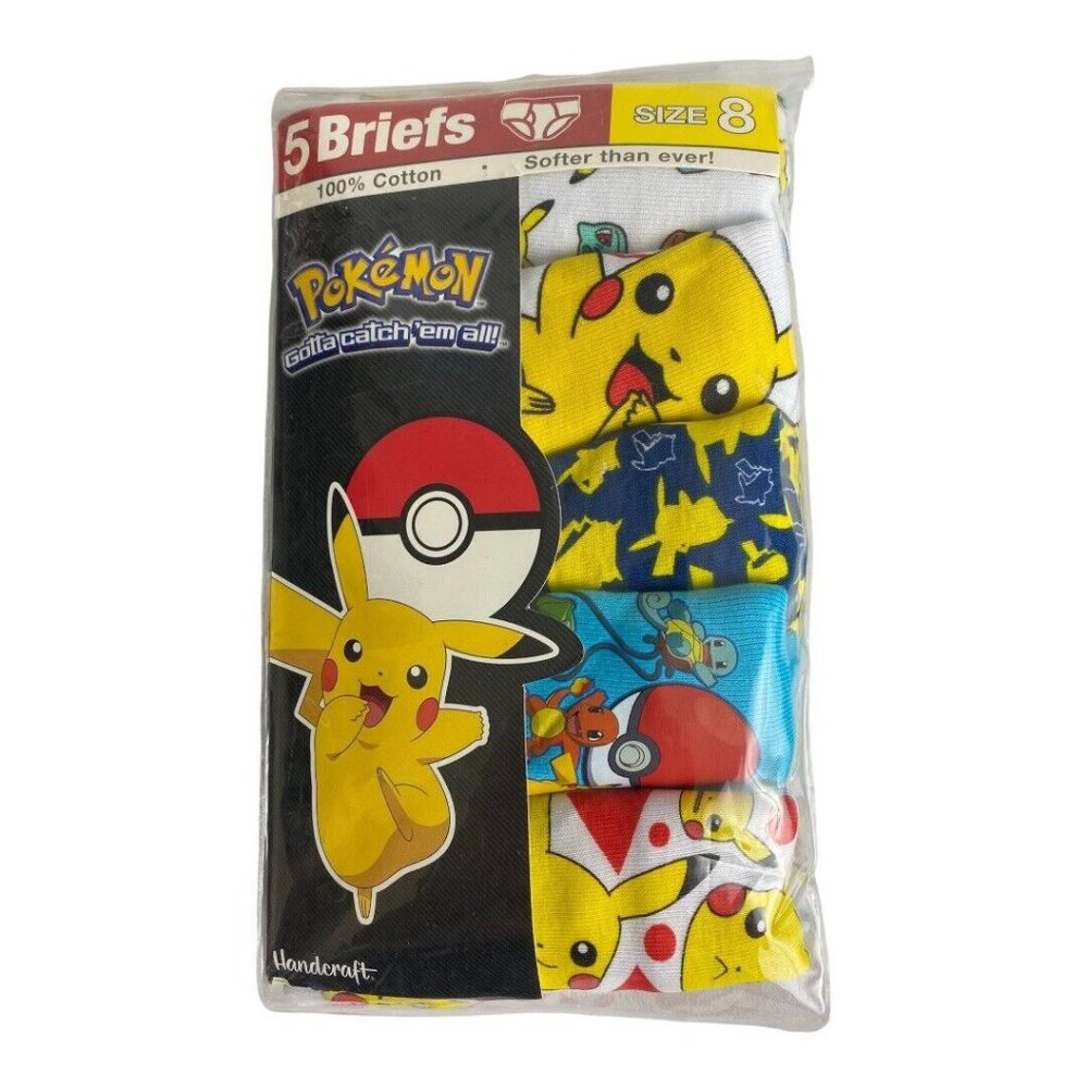 Pokémon Boys Briefs Underwear 5-Pack Size 8 Cartoon Pikachu Cotton Catch em NEW